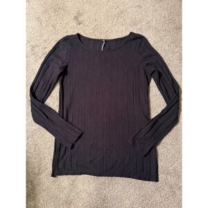 Anthropologie Ribbed Long Sleeve Top Black L Made in Turkey